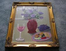 New ListingStill Life Purple Roses Red Hobnail Glass Wine Grapes Cheese Crackers Painting