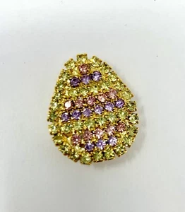 Osterei Strass gelb mehrfarbig Anstecknadel Brosche goldfarben handgefertigt Vintage - Bild 1 von 3