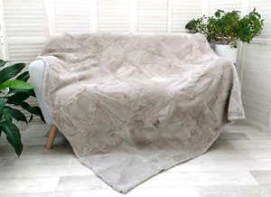 PALE BEIGE LAMBSKIN SHEEPSKIN FLEECE THROW LUXURY SOFT PATCHWORK BLANKET BT23 - Picture 1 of 24