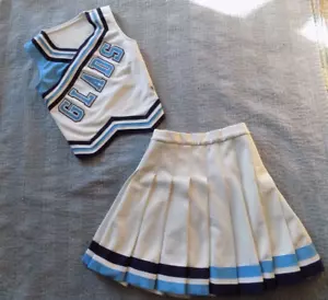 VTG Cheer Uniform Top Skirt White Blue Navy Glads Varsity 1980's Made in USA - Picture 1 of 13