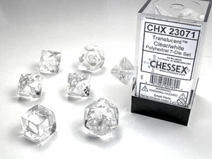 Chessex Clear/white Translucent Polyhedral 7-Die Set - Picture 1 of 1