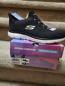 Skechers Memory Foam Slip-On Shoe "Bright Bezel" 7.5 Black/Multi NIB! - Picture 1 of 3