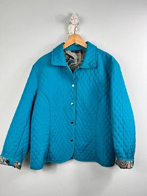Briggs NY Quilted Jacket Teal Coat With Paisley Print Inside Women's 20W Puffer - Image 1 of 4
