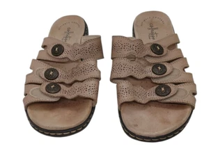 Clarks Collection Sandals Leisa Grace 6.5 W Slide Tan Leather Slip On Comfort - Picture 1 of 8