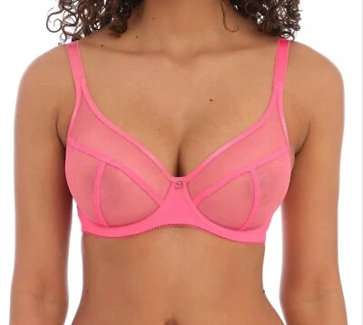 Freya Snapshot Bra Pink Sheer Mesh Size 30E Underwired High Apex Plunge 400921 - Image 1 of 4