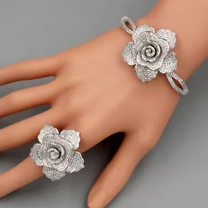 Damen Weißgold GP Rose Zirkonia Armband #8 Ring Hochzeit Schmuck Set Geschenk 6358 - Bild 1 von 9