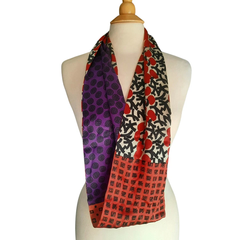 Bufanda infinita de seda Charmeuse estampado mixto retazos púrpura/naranja/multi EE. UU. Foto 1 de 4