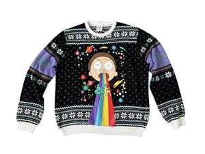 RICK AND MORTY SWEATER Jumper Black Ugly Xmas Pickle Space Planets Knit ADULT L - Picture 1 of 11