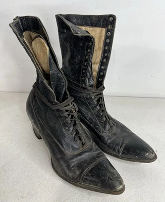 Antique Victorian Women's Lace Up Black Boots Not Wearable - Image 1 of 4