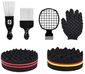 Haarschwamm Set, Magic Curl Glove, Afro Bürste, Metall Pick Kamm und Twist Com... - Bild 1 von 7