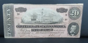 1864 Confederate States of America $20 Note - Picture 1 of 2