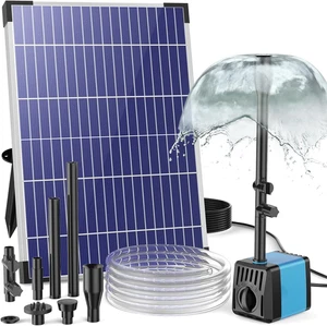 POPOSOAP 10W Solar Water Fountain Pump with 120GPH and 4 Sprayers - Picture 1 of 7