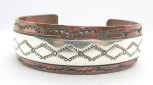 VINTAGE NAVAJO RC LITTLE COPPER & 925 STERLING SILVER CUFF BRACELET 6.75" ~43.5G - Picture 1 of 4