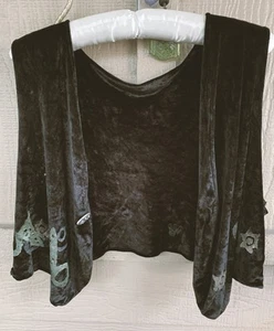 Vintage Original Blue Fish Art Weste Schwarz Org. Baumwolle + Samt Größe +1 - Bild 1 von 12