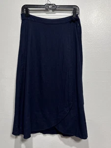 J Crew Factory Faux Wrap Skirt Womens PS Linen Blend Navy A-Line Midi Pull On - Picture 1 of 10