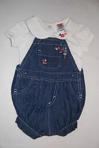 Toddler Girls Bib Overall Jean Shorts WHITE SHIRT Embroider 0-3 Mo 3-6 Mo 6-9 Mo - Picture 1 of 2