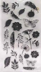 Clear Acrylic Stamps 25pc Feathers Leaves Flowers Butterfly Assorted Designs - Picture 1 of 5