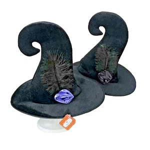 Unique Funky CURLED BLACK VELVET WICKED WITCH HAT Feather Flower Rose-ADULT SIZE - Picture 1 of 10