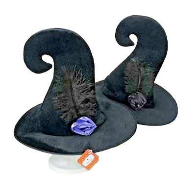 Unique Funky CURLED BLACK VELVET WICKED WITCH HAT Feather Flower Rose-ADULT SIZE - Image 1 of 4