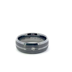 Triton Tungsten Carbide Center Grooved Beveled Edge .07ct Diamond 8mm Band Ring - Picture 1 of 8