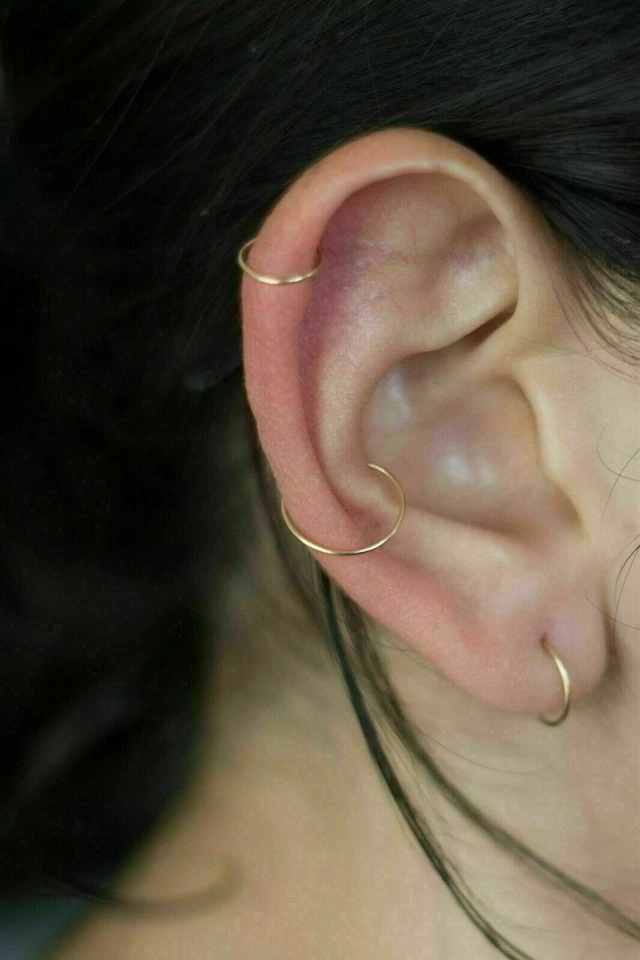 14K Yellow Gold Unisex Endless Hoop Earrings 10mm 12mm 14mm 16mm 18mm 21mm - Image 1 of 4