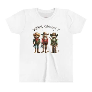 What's Crackin Cowboy Nutcracker Christmas Youth Short Sleeve Tee - Picture 1 of 13
