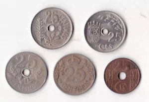 ESPAÑA: LOTE COMPLETO 25 CÉNTIMOS. AÑOS 1925-1927-1934-1937-1938. RC+/BC+. IDEAL - Imagen 1 de 1