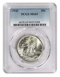 1943 Walking Liberty Half Dollar 50c, PCGS MS65 - Picture 1 of 2