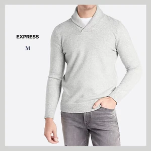 NWT - EXPRESS Men's Solid Shawl Collar Sweater, Light Heather Gray Sz M - $88 - Picture 1 of 10