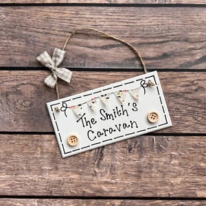 Caravan Camper Plaque Name sign gift holiday Birthday Family New Home Bunting - Picture 1 of 4