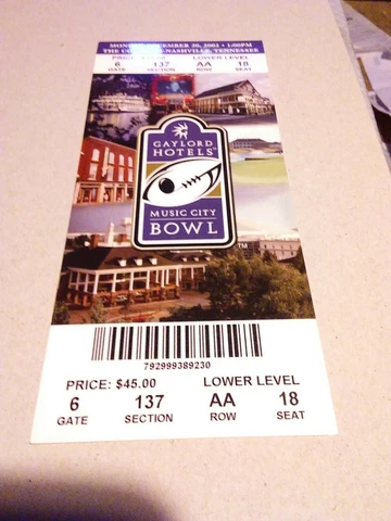 2002 Music City Bowl Minnesota Arkansas Football Ticket Stub Cover