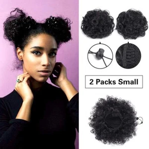  Synthetic Hair Bun Afro Kinky Curly Clip in Puff Drawstring Ponytail Extensions - Picture 1 of 9