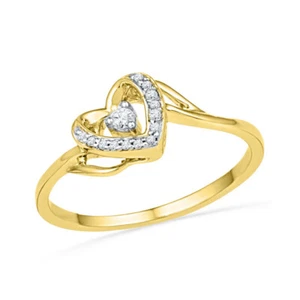 10K Yellow Gold Womens Round Diamond Heart Promise Ring 1/12 Cttw - Picture 1 of 2