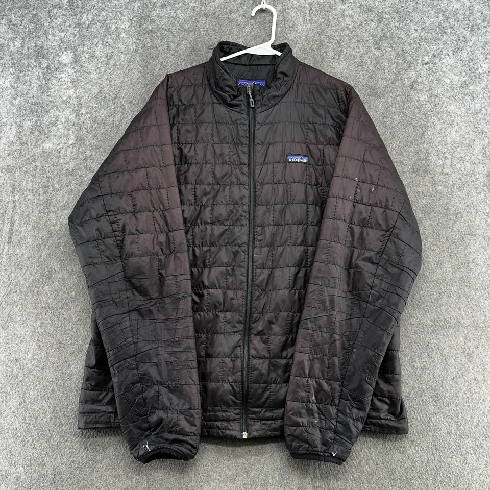 Patagonia Jacket Mens XL Black Logo Full Zip Pockets Lined Nano Puffer Coat - Image 1 of 4