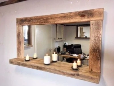 Large Driftwood farmhouse wall mirror with shelf - Image 1 of 3