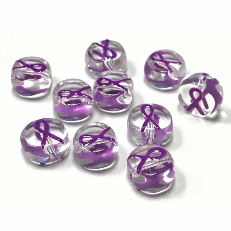 Cinta Abalorios Conciencia PÚRPURA Planos Redondos 10mm 10 piezas Conciencia Pancreática Foto 1 de 3