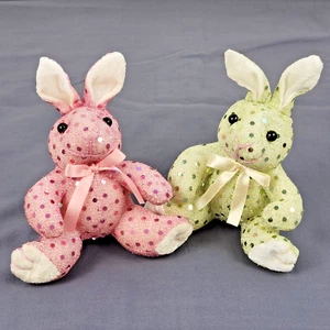 Easter Bunnies Bunny Plush Glitter Sequins Pink Green vtg Kids of America Corp - Picture 1 of 11
