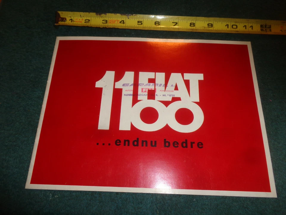 1966 1967 1968 FIAT 1100 ПРОДАЖИ БРОШЮРА / ОРИГИНАЛЬНЫЙ ДИЛЕРСКИЙ КАТАЛОГ В ДАТСКОМ - Изображение 1 из 4