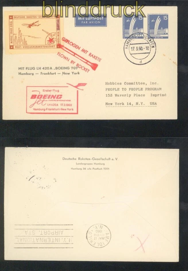 Berlin Privatumschlag Mi # PU 20/2 Erstflug mit Raketenpost 1960 (47777) - Bild 1 von 1