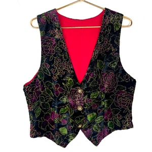 Vintage Grandma Handmade Vest Women’s Small Black Floral Embroidered - Picture 1 of 3