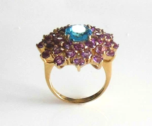 Massiver natürlicher Blautopas & Amethyst-Ring 10 kt Gelbgold Größe 7 - Bild 1 von 7