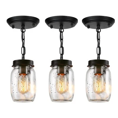 3 pcs Glass Mason Jar Light Fixture, 1 Light Farmhouse Pendant Light - Image 1 of 4