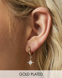 NEU €30 ORELIA Gold Creolen Ohrringe Stern Anhänger Zirconia Star Hoop Earrings