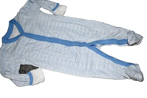 E2 Jungen 6-9M Old Navy blau gestreift Baumwolle Fuß Schlafanzug mit integrierten Fäustlingen - Bild 1 von 1