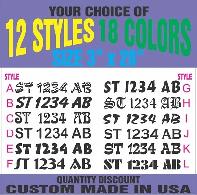 CUSTOM BOAT/JETSKI REGISTRATION NUMBERS/LETTERING DECALS (2X) 3" x 20" - Image 1 of 4