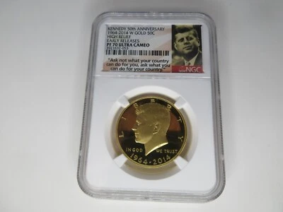 2014 W Gold High Relief 50th Kennedy Half Dollar NGC PR70 Ultra Cameo - Image 1 of 4