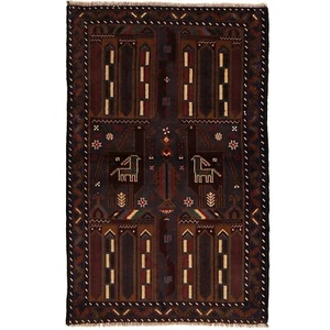 Vintage Balouchi Handgeknüpfter Teppich | 2 Fuß 9 Zoll x 4 Fuß 5 Zoll Traditioneller Wollteppich | Hirsch - Bild 1 von 5