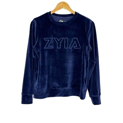 Sudadera pulóver Zyia Active para mujer de terciopelo con logotipo talla XS azul deletreado Foto 1 de 4