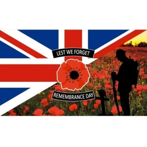 5' X 3' para que no olvidemos bandera soldados amapolas DÍA DEL RECUERDO ejército británico Segunda Guerra Mundial - Imagen 1 de 1