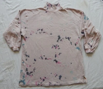 Tie Dye Pink Black Dotted Turtleneck Sweatshirt - XL Mens Cotton Hand Made - Image 1 of 4